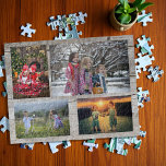 Puzzle Collage familiar de 4 fotos en madera rústica<br><div class="desc">Rompecabezas de rompecabezas de fotos familiares. Puedes personalizarlo y agregar tus fotos más hermosas. ¡Muy divertido!</div>