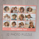 Puzzle Collage fotográfico de Instagram con fondo coral<br><div class="desc">Añade tus fotos favoritas a esta plantilla divertida. Puedes usar fotos de Instagram o cualquier foto para esta cuadrícula.</div>