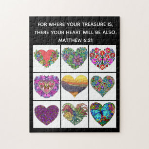 Puzzle Collage of Hearts, con Verse de Matthew 6:21