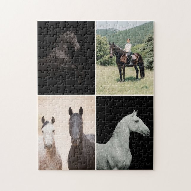 Puzzle Collage simple personalizado de 4 fotos de caballo (Vertical)