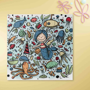 Puzzle Collar de sirena linda con peces y barcos dibujos
