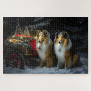 Puzzle Collie Áspero Adorno de Navidad de Trineo Nevado