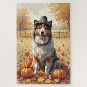 Puzzle Collie Áspero en Arte de Acción de Gracias de Hoja