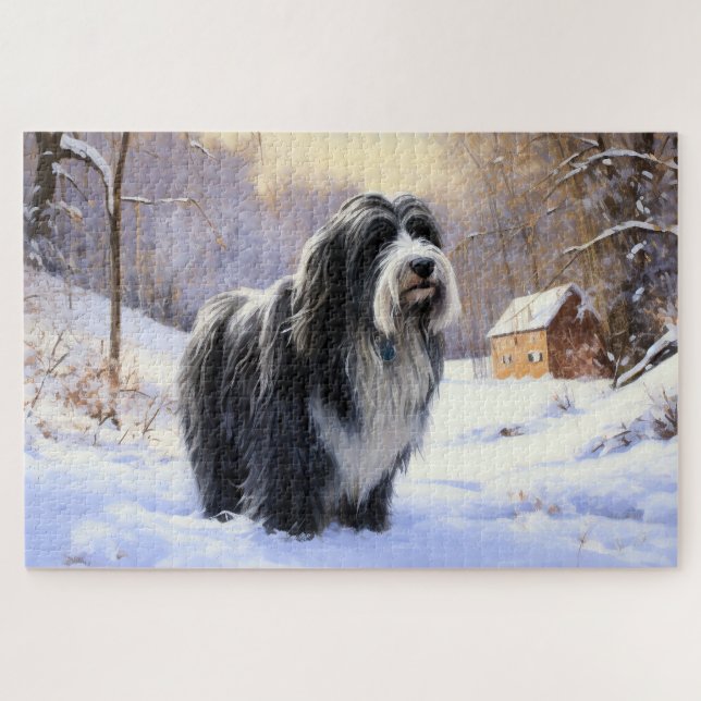 Puzzle Collie Barbudo Deja que nieve Navidad (Horizontal)