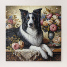 Puzzle Collie de frontera victoriana y Rosas 676 rompecab