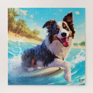 Puzzle Collie de la frontera de surf - Atrapar olas, no