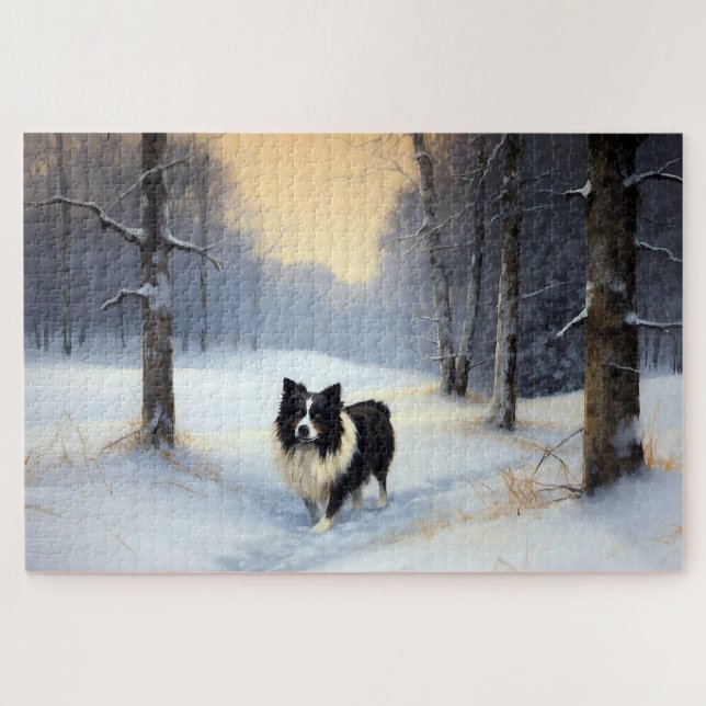 Puzzle Collie de la frontera deja que nieve Navidades (Horizontal)