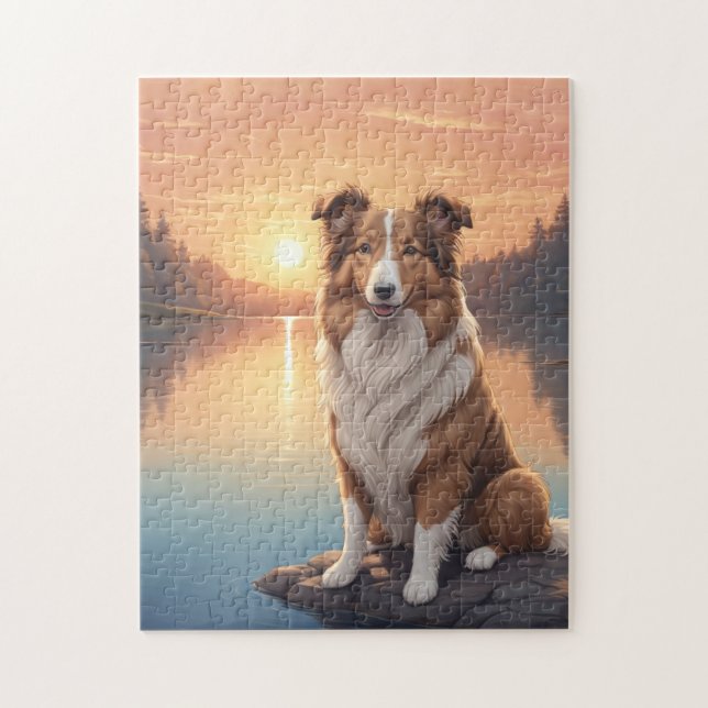 Puzzle Collie estándar junto al lago (Vertical)