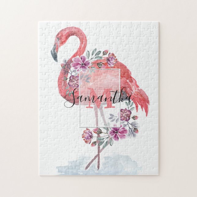 Puzzle Color de agua rosa Flamingo. (Vertical)