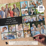 Puzzle Color Personalizado personalizado de 16 Collages d<br><div class="desc">Cree un rompecabezas de memoria fotográfica utilizando esta plantilla de collage de fotos fácil de cargar con 16 imágenes en varias formas y tamaños y personalizado con el texto personalizado en su elección de estilos de fuente de texto, color, tamaño y posición y color de fondo (mostrado en blanco sobre...</div>