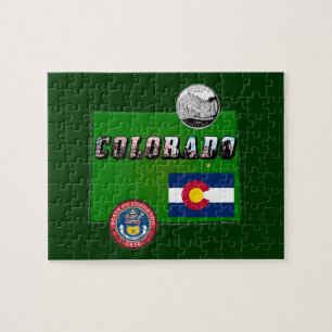 Puzzle Colorado Picture Text, Flag, Seal, Quarter, Map