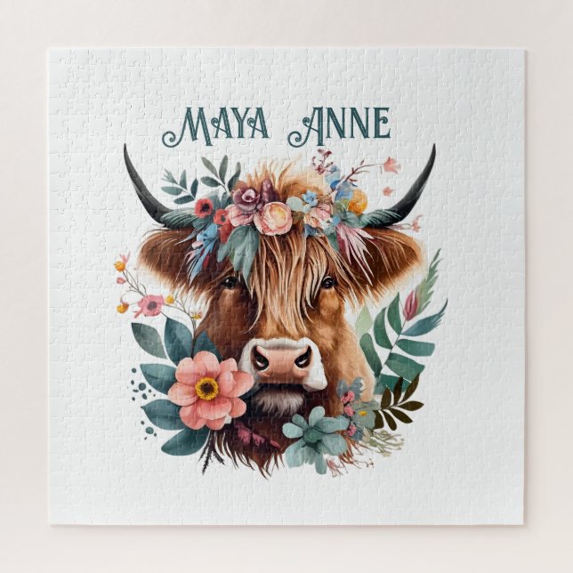Puzzle Colorante floral Highland Cow Boho (Vertical)