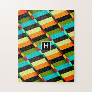 Puzzle Coloreado Moderno Abstracto Rayas y Monograma