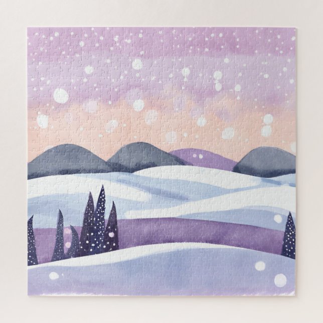 Puzzle Colores Acuarela Colinas Purpura Invierno (Vertical)