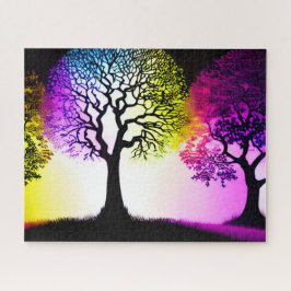 Puzzle Colores arcoiris alrededor de árboles de silueta n