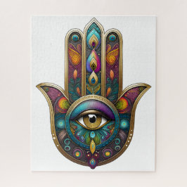 Puzzle Colores de Pavo Real Hamsa con Tercer Ojo de Oro