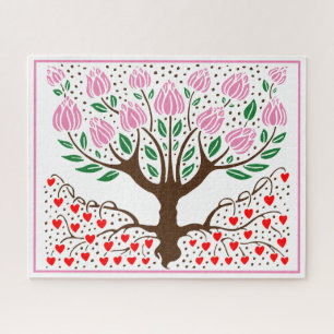 Puzzle Colores DIY Árbol floreciente con raíces de corazó