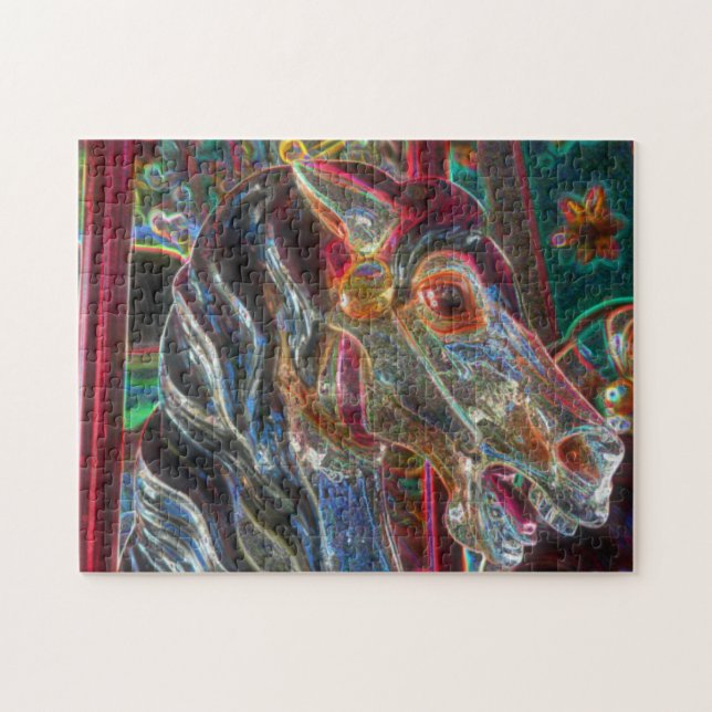 Puzzle Colores eléctricos Fiery Steed Carrusel Horse Art (Horizontal)