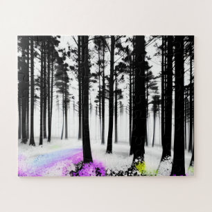 Puzzle Colores filtrados en el bosque de siluetas blanco