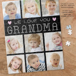 Puzzle Colores Personalizados de corazón de Collage de fo<br><div class="desc">Crea un regalo especial de actividad y conservas para la orgullosa abuela que muestra las fotos de su nieto o nieto y las fotos de su familia con un rompecabezas personalizado, personalizado, con una plantilla de collage de fotos fácil de subir con 9 fotos y el título TE AMAMOS GRANDMA...</div>