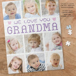 Puzzle Colores Personalizados de corazón de Collage de fo<br><div class="desc">Crea un regalo especial de actividad y conservas para la orgullosa abuela que muestra las fotos de su nieto o nieto y las fotos de su familia con un rompecabezas personalizado, personalizado, con una plantilla de collage de fotos fácil de subir con 9 fotos y el título TE AMAMOS GRANDMA...</div>