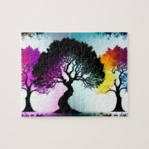 Colores salpicados en árboles de silueta negra