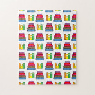 Puzzle Colorful Book Pile Pattern