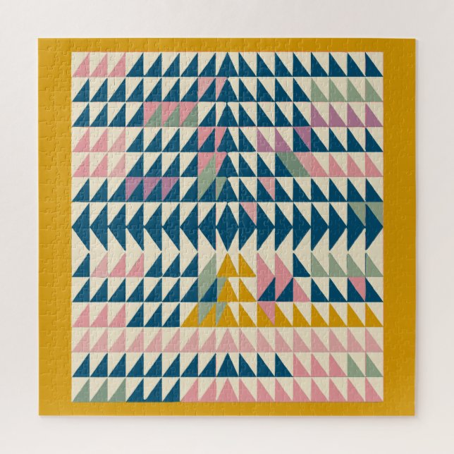 Puzzle Colorful Brights Painted Geometric Shapes in Teal (Vertical)