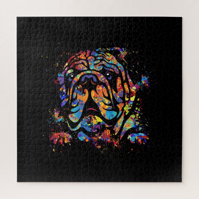 Puzzle Colorful English Bulldog Portrait (Vertical)