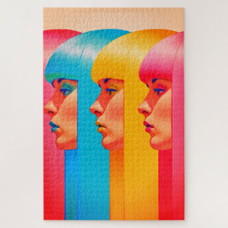 Puzzle Colorful Faces Vibrant Multicolor Side Profiles