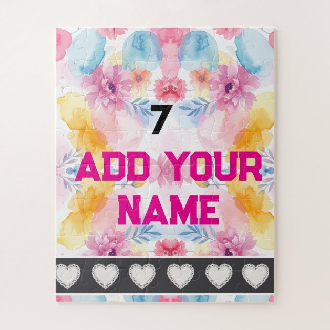 Puzzle Colorful  Flowers - Name Number Socks (Vertical)