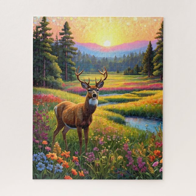 Puzzle Colorful Forest Colors and Deer art (Vertical)