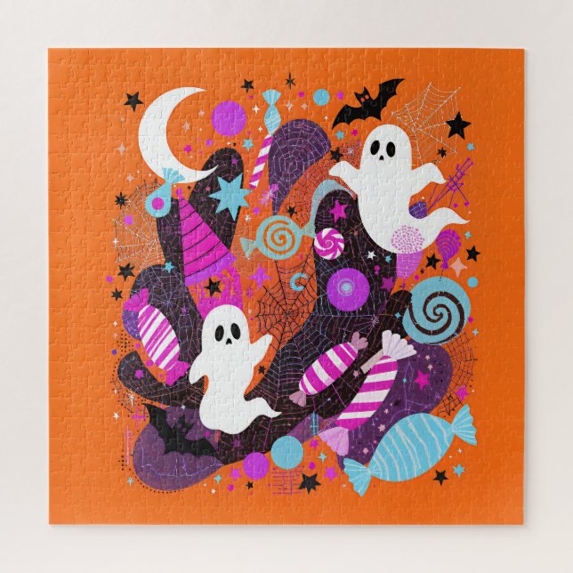 Puzzle Colorful Halloween Ghosts and Candy (Vertical)