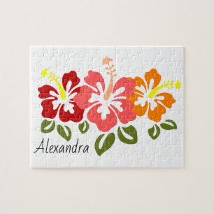Puzzle Colorful Hibiscus Trio Personalized
