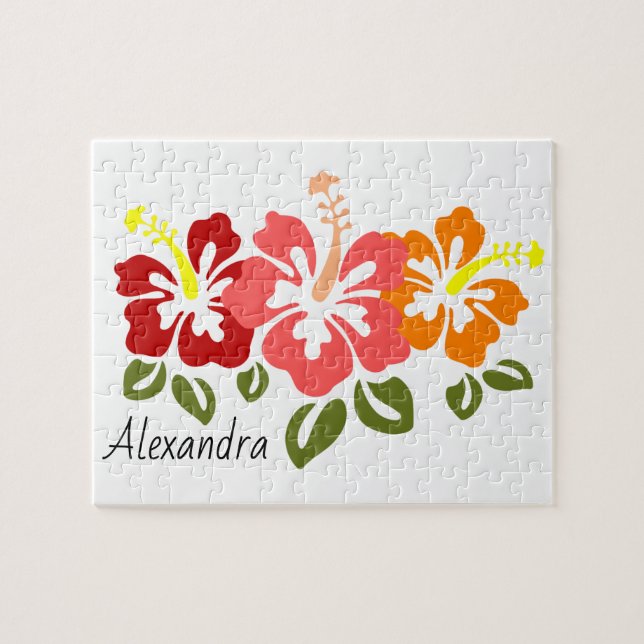 Puzzle Colorful Hibiscus Trio Personalized (Horizontal)