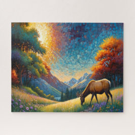 Puzzle Colorful Meadow Elk with Flowers Art