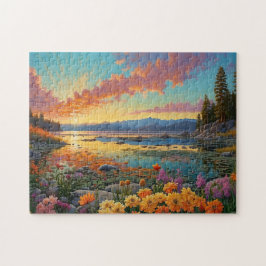 Puzzle Colorful Mountain Lake Flowers Art