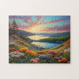 Puzzle Colorful Mountain Lake Flowers Art