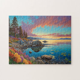 Puzzle Colorful Mountain Lake Flowers Art