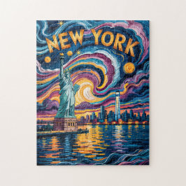Puzzle Colorful New York Skyline Retro Liberty Cityscape