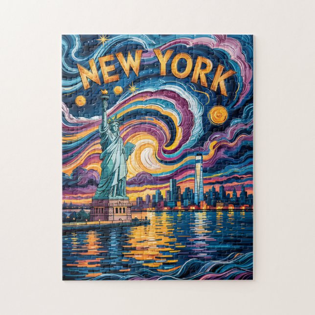 Puzzle Colorful New York Skyline Retro Liberty Cityscape (Vertical)