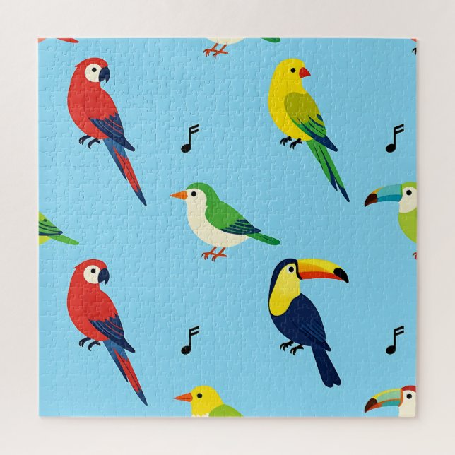 Puzzle Colorful Tropical Birds Pattern (Vertical)