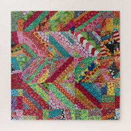 Puzzle Colorful Vintage Boho Zigzag Patchwork Quilt