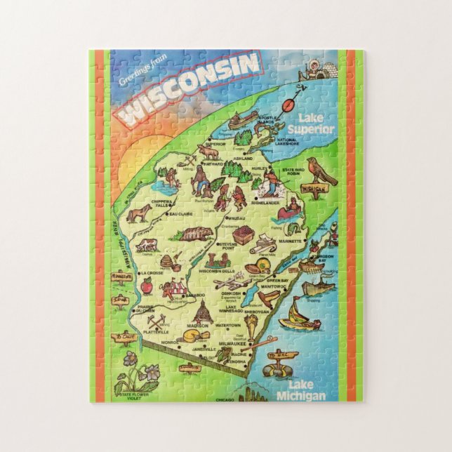 Puzzle Colorful Wisconsin Postcard 11x14 (Vertical)