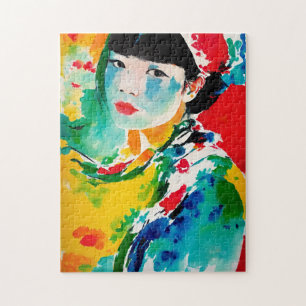 Puzzle Colorida abstracta mujer japonesa de arte