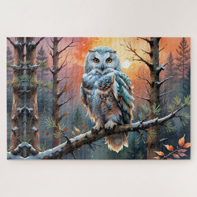 Puzzle Colorida lechuza en bosque otoñal (Horizontal)