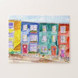 Puzzle Coloridas Casas de Fila Ilustracion de acuarela Ar
