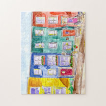 Coloridas Casas de Fila Ilustracion de acuarela Ar