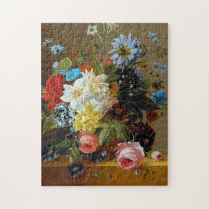 Puzzle Coloridas Flores Vintage Pintura de Arte Vase