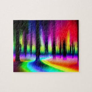Puzzle Coloridas Luces Arcoiris Selva Iluminada